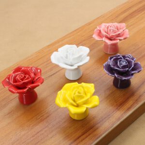 DIY Furniture Hardware Flower Handle Color Rose Style Drawer Cabinet Wardrobe Door Ceramic Pull Handle Decorative Knobs Home