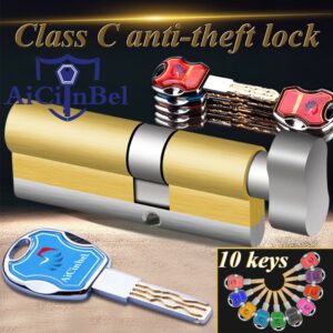 Door Cylinder 60 65 70 75 85 90MM Security Copper Lock Cylinder Interior Bedroom Living Handle Brass C Class Lock with 10 Keys