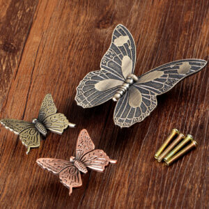 1set Butterfly Knob Antique Bronze Brass Furniture Handle Vintage Kitchen knobs Dresser Drawer Cabinet Pull Decorative 43mm/83mm